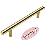 10 Pack - Cosmas 305-4BB Brushed Brass Cabinet Hardware Euro Style Bar Handle Pull - 4