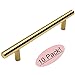 10 Pack - Cosmas 305-4BB Brushed Brass Cabinet Hardware Euro Style Bar Handle Pull - 4