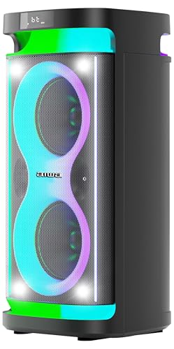 Aiwa Bocina Portátil Bluetooth 5.0 de 60W RMS, Bafle con Doble Woofer 6.5" y Tweeter 2", Sonido Potente, Luces LED, TWS, Radio FM, Entrada Micrófono y Guitarra, Ideal Fiestas y Karaoke AWPOH4D