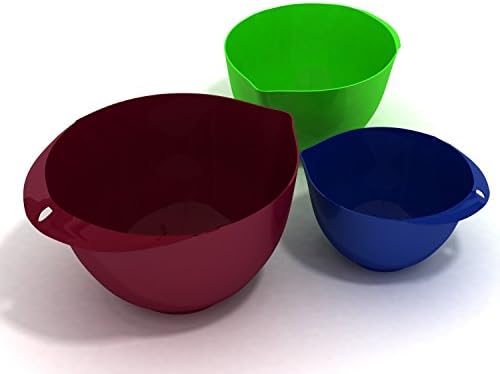 Ultra-light Eco-Friendly 3-Piece Mixing Bowl Set, Burgundy Wine: 6.56 L, Tequila Green: 3.76 L & Navy Blue: 2.10 L by More Cuisine Essentials