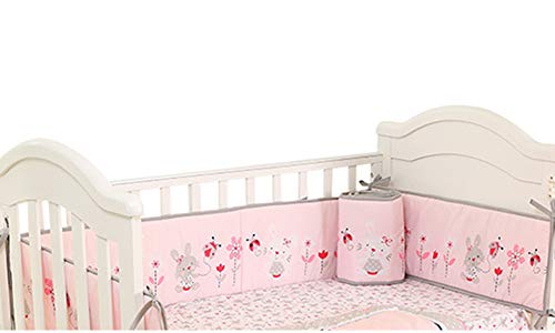 Amomo Crib Bumpers Breathable Baby Bumper Pads 4 Piece for Baby Girl Boy (Pink-Small Flower)