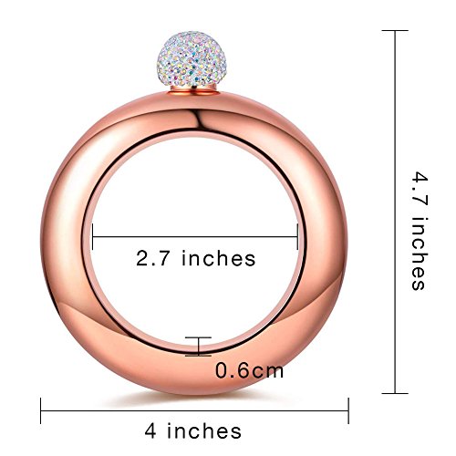 BOKIN Bracelet Bangle Flask Creative 304 Stainless Steel Wine/Alcohol Wrist Flasket with Rhinestone Lid, Funnel in Gift Box For Women Girls Dance Birthday Party Club Bar 3.5oz - Thumbnail 2