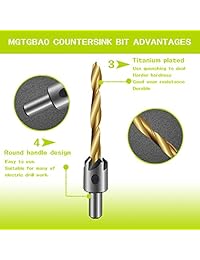 Juego de 7 brocas para avellanar, brocas de chapado de titanio Mgtgbao, juego de brocas de madera para avellanar, con una llave hexagonal para taladrar madera o para trabajar en madera, tamaño de tornillo de 3 a 0.394 in.