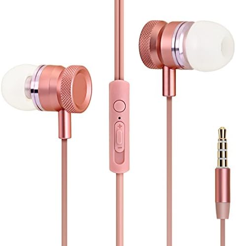 Teleson Earphone Wired Earbuds Metal In-ear Headphones with Microphone Music with HIFI Stereo Bass Earphones for 3.5mm Interface MK201(Pink)