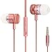 Teleson Earphone Wired Earbuds Metal In-ear Headphones with Microphone Music with HIFI Stereo Bass Earphones for 3.5mm Interface MK201(Pink)