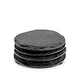 Round Slate Coasters by EMEMO - Set of 4 Unique, Handmade Coasters For Drinks, Beverages, Wine Glasses - Elegant Look & Unmatched Furniture Protection - Made Of Genuine Black Slate