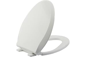 JINGZE Elongated Toilet Seat Slow Close, Quiet Toilet Seat Cover with Never Loosen Durable Toilet Seat Lid Easy to Install & Clean, Polypropylene (PP), White