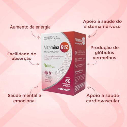 Vitamina B12 Mastigável 60 Comprimidos Maxinutri Zero Açucar