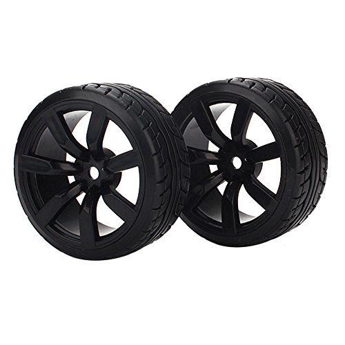 BQLZR Black Plastic Tires & 7-spoke Wheel Rims For RC1:10 Nitro Car Flat Racing Car Pack Of 4