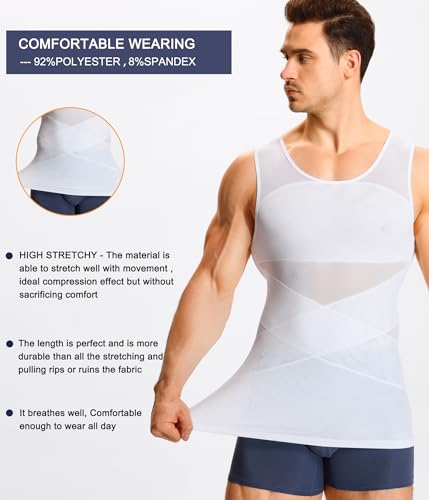 KUMAYES Men's Slimming Shapewear Slimming Flat Tummy Vest T Shirt Slimming Invisible Compression Vest Body Shaper