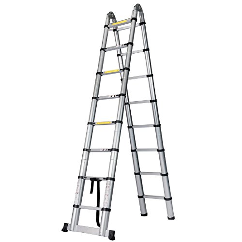 GOOD LIFE 16.5' FT EN131 Professional Folding Aluminum Multi Purpose Telescoping Ladder Extension Extendable Ladder with Spring Loaded Locking Non-slip HMI419 - Thumbnail 5