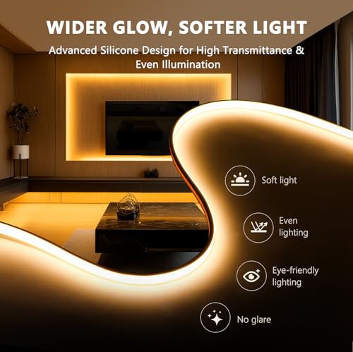 V4light - Tira de luz LED de silicona de 16.4 pies, tira de luz LED flexible de emisión superior, 2700 K a 6500 K, blanco sintonizable, CRI90, 12 V de bajo voltaje, regulable debajo del gabinete y kit