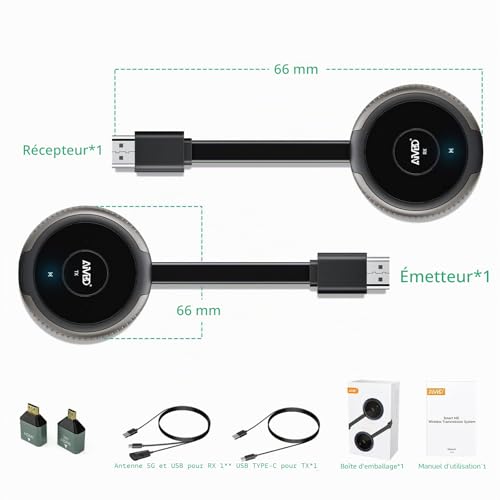 HDMI Wireless 4K/5.8G, Wireless HDMI Transmitter and Receiver, Wireless Transmitter Receiver for Laptop/TV Box/Camera/Bluuray/USBC/PC/PS5 TV/Monitor/Projector 165FT/50M
