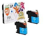Compatible Brother LC103C/LC101C (XL Series) High Yield ink cartridge replacement for Brother DCP-J152W, MFC-J245,J285DW,J450DW,J470DW,J475DW,J650DW,J870DW,J875DW color inkjet 2 pc LC103/LC101 Cyan