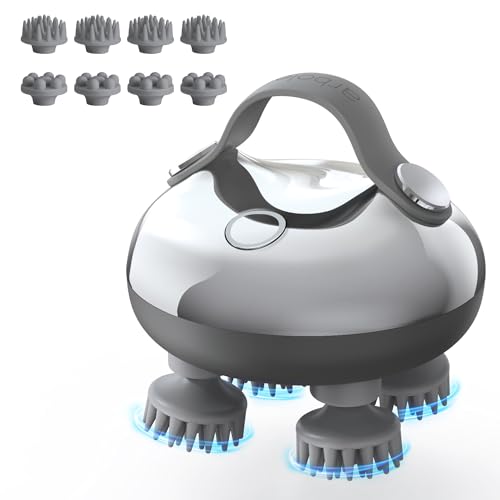 arboleaf Scalp Massager Electric Head Massage IPX7 Waterproof with 8 Removable Massage Heads and 3 Massage Modes, Handy Head Massager for Relaxation, Deep Cleaning (Silver)