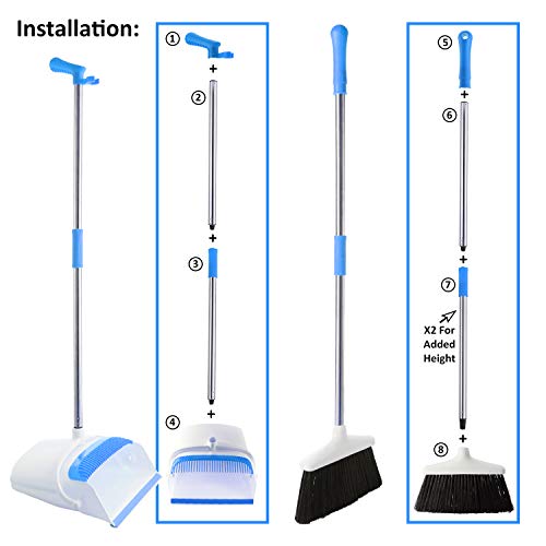 Broom and Dustpan Set - Strongest 30% Heavier Duty - Upright Standing Dust Pan with Extendable Broomstick for Easy Sweeping - Easy Assembly Great Use for Home, Office, Kitchen, Lobby Etc.- by Kray