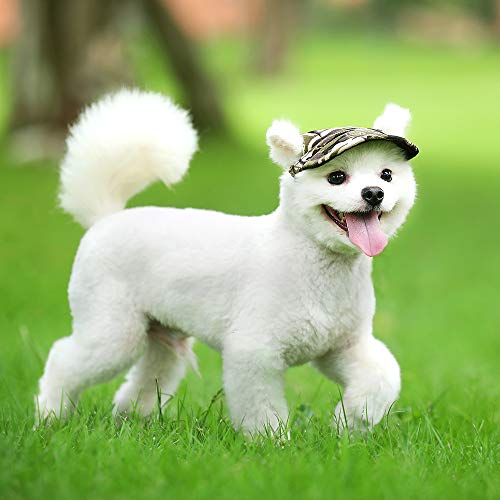 Happy Hours - Dog Pet Cat Canvas Oxford Fabric Hat Sports Baseball Cap Ear Holes Sunhat with Adjustable Neck Elastic Leather Rope Strap (Camouflage, Size L)