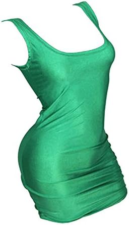 UBYMI Women's Sexy Clubwear tank neckline Sleevele Mini Dress Strippers Lycra Olive Green