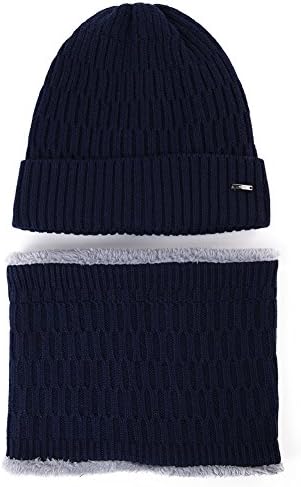 Siggi Wool Knit Visor Beanie Winter Hat&Scarf Sets Fleece Mask Neck Warmer for Men