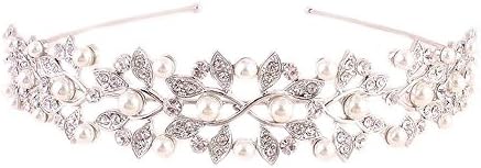 Beads Metal Hair Crown Wedding Bridal Headband Rhinestone Hair Accessory for Women and Girl Hair Band for Bridesmaid and Flowergirls (B)