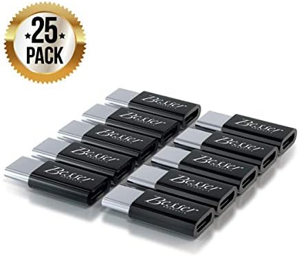 Micro USB C Adapter 25 Pack - Charging and Data Sync and Transfer - Plug Keyboard, Mouse, Memory and Devices in Type C Phone and Laptop Ports - Black - by Besser Products Inc … (25 Pack)