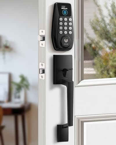 DESLOC C110 Fingerprint Keyless Entry Door Locks, Front Door Smart Lock Deadbolt with Handle Set, Auto-Lock, Backlit Keypad, 12 Months Battery, IP54, BHMA Grade 3 (Black)