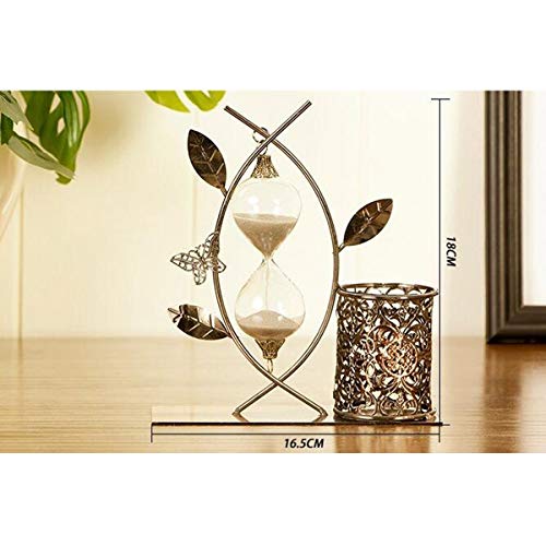 Hourglass Pen Holder Decoration Creative Cute Desk Study Bedroom Living Room Family Wrought Iron Flower Vine Color Sandpaper Pen Holder Decoration Storage Door Type Pen Holder (blue Sand) Decoration