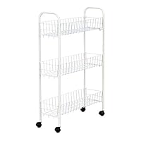 Household Essentials 05121 Slim Line 3-Tier Metal Storage Cart | Laundry Room Rolling Organizer | White