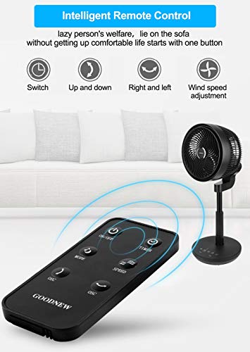 GOODNEW Air Circulator Fan, Environmental Pedestal Fan with 3 Modes, 4 Variable Speed Control, 3D Oscillating Movement, 7h Timer, (Big Black)