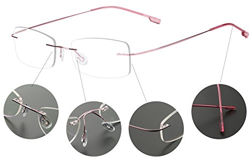 Agstum Mens Womens Titanium Alloy Flexible Rimless Frame Prescription Eyeglasses 51mm (Pink, 51mm)
