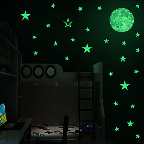 Creative Moon with Stars Halloween Decorations Wall Decals Glow in the Dark, XYIYI Luminous Light Stickers for Halloween Party Kids Home Room Décor