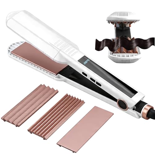 Planchas del Pelo Ceramic Crimp 3 in 1, Cerámica Anti-Estática, 6 Temperatura Ajustables 130-230 ℃, Calentamiento Instantáneo, Rizador Pelo Ondas Para Crear Volumen y Textura