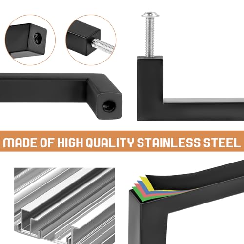 Tufa 10pcs Black Kitchen Handles 96mm - Stainless Steel Kitchen Cabinet Handles with 10 Long Screws, 20 Short Screws for Drawers, Cabinets and Cabinets