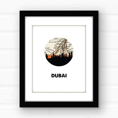 Dubai, UAE skyline art with vintage map