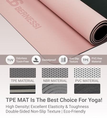 8MM Yoga Mat with Carrying Strap Anti-Slip for Home Workout Exercises Meditation Eco Friendly, Non Skid TPE Yoga Mattres for Pilates 183x61x0.8cm Thick