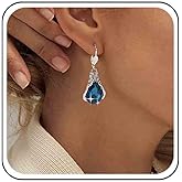 Allereyae Vintage Teardrop Sapphire Dangle Earrings Crystal Sapphire Drop Earrings Blue Sapphire Stud Earrings Blue Crystal Earrings for Women