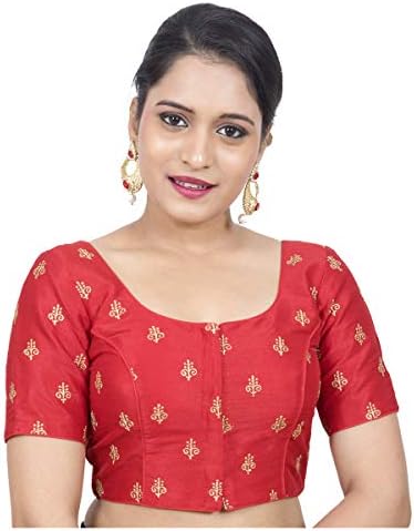 R Rinkoo Women's Silk Geometric Cap Sleeve Readymade Saree Blouse (R-542)
