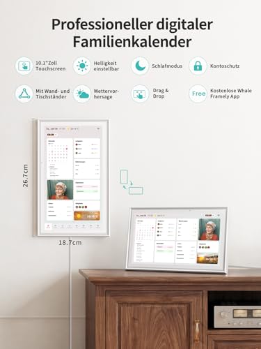 Airzeen Digital Calendar, Electronic Wall Calendar for Family Planner, Day, Week, Month Planner, 10.1 Inch Family Calendar with Picture Frame, Tasks, Rewards, Meals, Weather, Lists, Alarm Clock