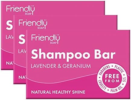 Friendly Soap Lavender & Geranium Shampoo Bar, 3 Pack (3 x 95g Bars), 95 g (Pack of 3)