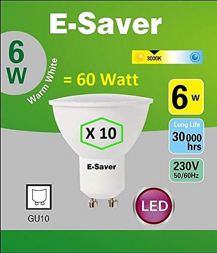 E-Saver, GU10 LED Bulbs, 6w = 60watt, (Pack of 10), Warm White 3000k - Image 3