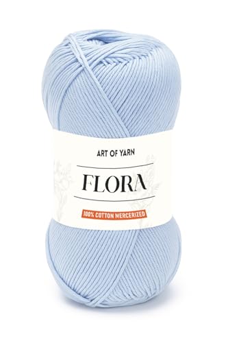 Art of Yarn 100% Cotton Mercerized Yarn Fine, Soft, Fino 2 for Crochet, Knitting, Baby Blankets, and Crafts 50g (1.76 oz), 185 yds, Perfect for Amigurumi Knitting (Light Blue, Pack 1)