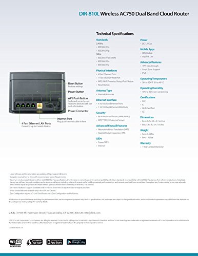 D-Link Wireless AC 750 Mbps Home Cloud App-Enabled Dual-Band Broadband Router (DIR-810L)
