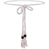 Ancnoz Boho Wooden Bead Waist Belt for Women Adjustable Bohemian Rope Belt forSummer Beach Accessories