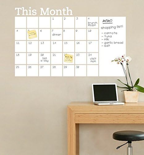 White board Wall Erasable Calendar Decal - 2'x3' Inches - Adhesive Non-Magnetic Wall Decal Calendar-Perfect Planner for Families, School, Goals, Work