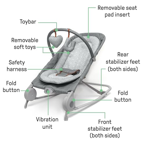 Summer Infant 2-in-1 Bouncer & Rocker Duo (Heather Gray) Convenient and Portable Rocker and Bouncer for Babies Includes Soft Toys and Soothing Vibrations
