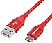 Amazon Basics Double Braided Nylon USB-C to USB-A 2.0 Fast Charging Cable, 3A - 3-Foot, Red