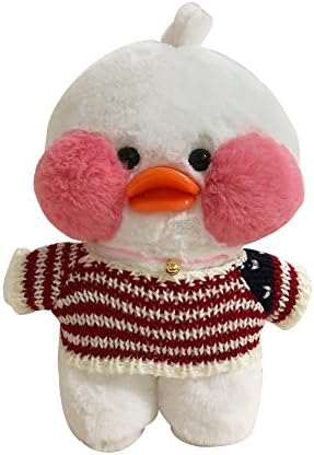 Fanned Plush Figure Toys Duck Stuffed Animal Lalafanfan Cafe Mimi The Internet Star Mini Yellow Duck Pink Cheek 11.8 inches (American Flag Sweater-White)