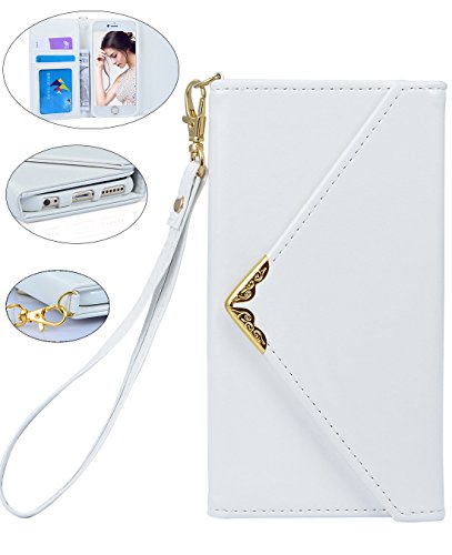 Iphone 6 Wallet Case, Crosspace iphone 6s Envelope Flip Handbag Shell Women Wallet PU Leather Magnetic Folio Cover Cases with Credit Card ID Holders Wrist Strap for Apple Iphone 6/6s 4.7inch-White