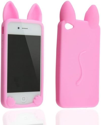 DE Pink New Fashion Cartoon Animal Series With Ear Cute Koko Cat Pattern Style Soft Silicone Case Cover Shell for Apple iPhone 4 4G 4S