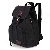 ZOORON Drawstring Canvas Backpack Vintage Rucksack Daypack with Adjustable Shoulder Strap for Sports Travelling (Black)